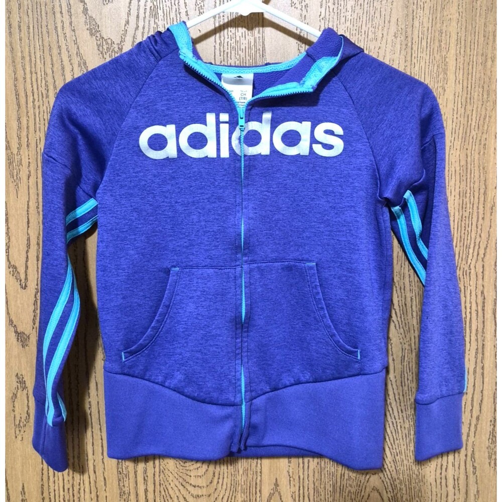 Adidas Girls Royal Purple & Aqua Zip Up Fleece Athletic Jacket Size S 7/8